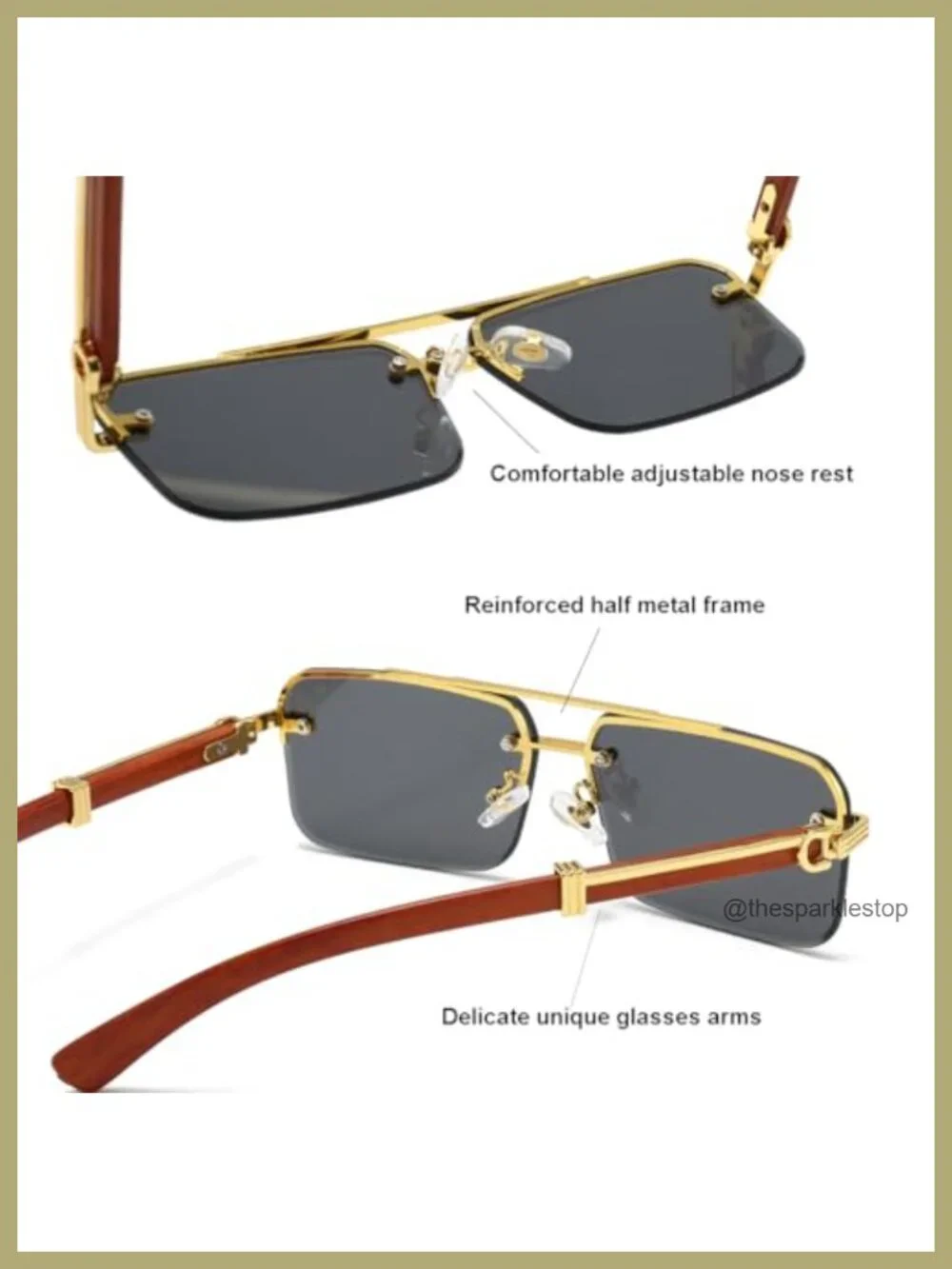 Rimless Rectangle Sunglasses with UV400 Protection